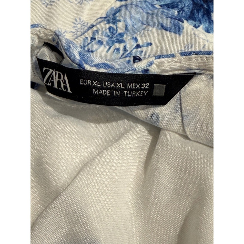 Zara Blue White Floral Midi Dress Cutout Front Slit XL Toile Print Smocked Back - Picture 4 of 6